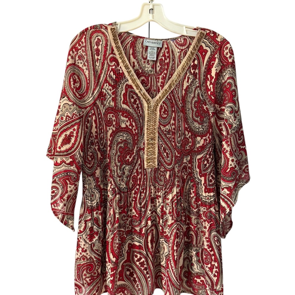 Catherine's Flare Sleeve Paisley‎ Beaded Neckline Boho Artsy SZ 0X